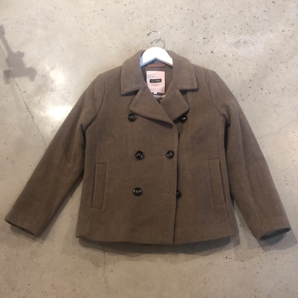 Part Two Mandala Taupe Double-Breasted Short Peacoat
